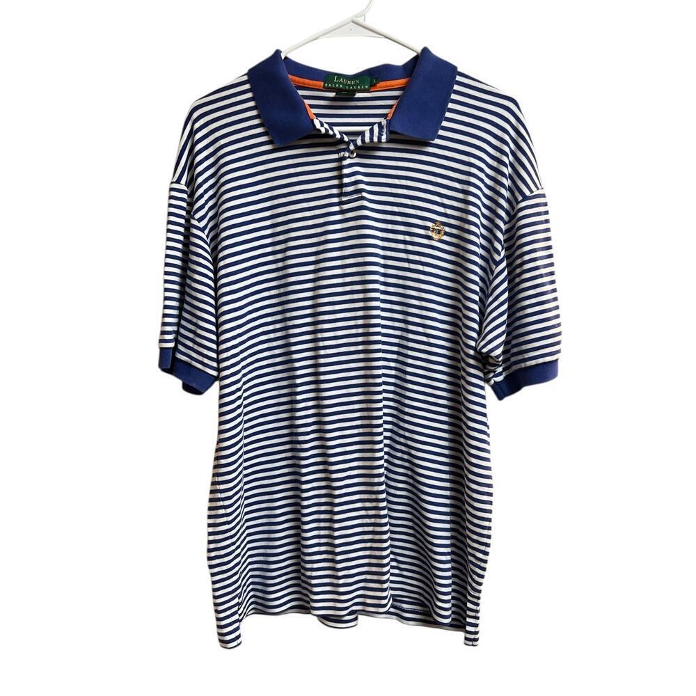 Lauren Ralph Lauren Polo Shirt Men's Large Short Sleeve White and Blue Stripes
